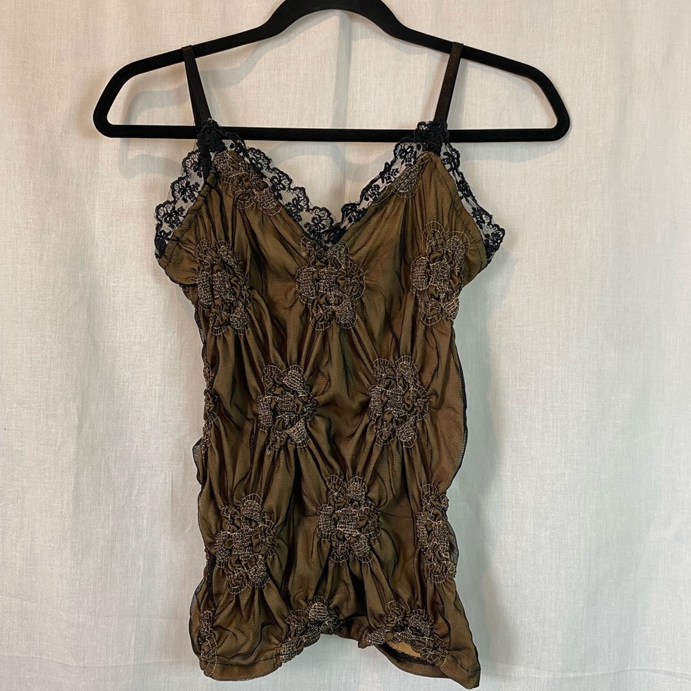 Vintage Y2K Gold and Black Scrunchy Lace Tank